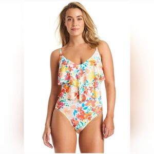 Ellen Tracy Multicolored Ruffle Tier Floral 1pc / One Piece Swimsuit / Swimwear